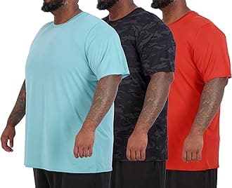 Real Essentials 3 Pack: Men’s Big & Tall Tech Stretch Long-Sleeve & Short-Sleeve Dry-Fit T-Shirt (3XT-5XT)