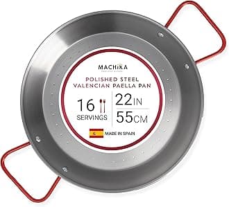 Machika Carbon Steel Pan, Premium Paella Pan for Perfect Socarrat, Versatile Carbon Steel Skillet for Indoor/Outdoor Cooking, Convex Bottom Design, 22 inches/16 Servings