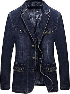 Mens Three Button Denim Suit Jacket Slim Fit Autumn Blazer Sport Coat Lapel Vintage Jean Suits Jackets