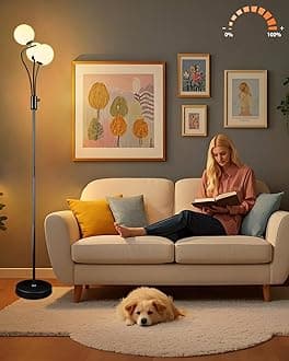 Lightdot Globe Standing Lamps with 3Pcs 3000K G9 Bulbs Stepless Black Dimmable Floor Lamp with Stable Base 3-Lights Modern Design Mid Century Floor Lamp for Living Room/Bedroon/Office