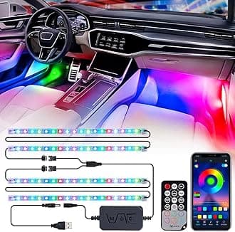 Xprite Dreamcolor USB LED Cars Interior Lights Strip Kits, w/ Remote & Bluetooth APP Control, Footwell Under Dash RGB Neon Chasing Inside Lights, DIY Music Mode, Universal for Vehicle Trucks UTV ATV