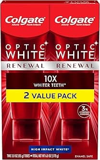 Optic Renewal Teeth Whitening Toothpaste with Fluoride, 3% Hydrogen Peroxide, High Impact, White, Mint, 3 Oz, 2 Pack