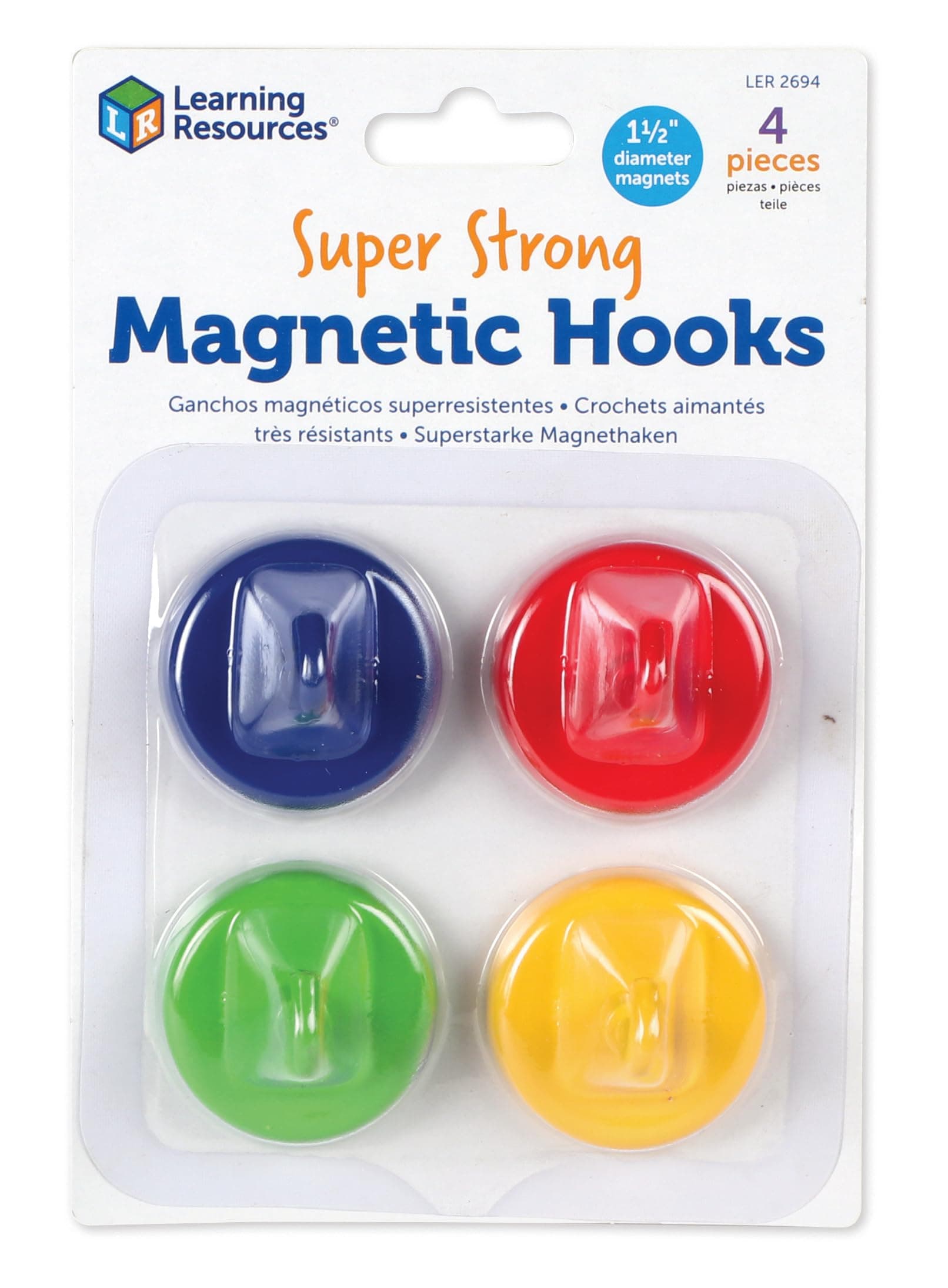Learning Resources - Super hooks Magnetic Hooks, Set of 4 - Strong Magnetic Hooks, Heavy Duty Classroom Magnet Hook, Home, Office, Kitchen, Locker, Magnet with Hook