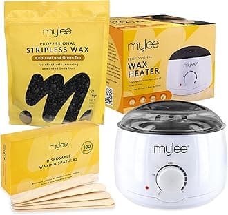 – Professional Waxing Kit with Wax Heater, Hard Wax Beads 500g, Spatulas - Stripless Depilatory Waxing Pellets Solid Film Beans No Strip Needed (Charcoal & Green Tea)