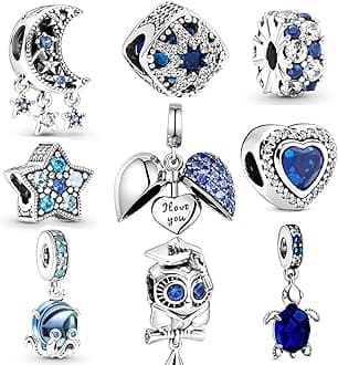 9 Pack Silver Spacer Beads Charms fit Bracelet, Heart Beads DIY Jewelry Gifts Women