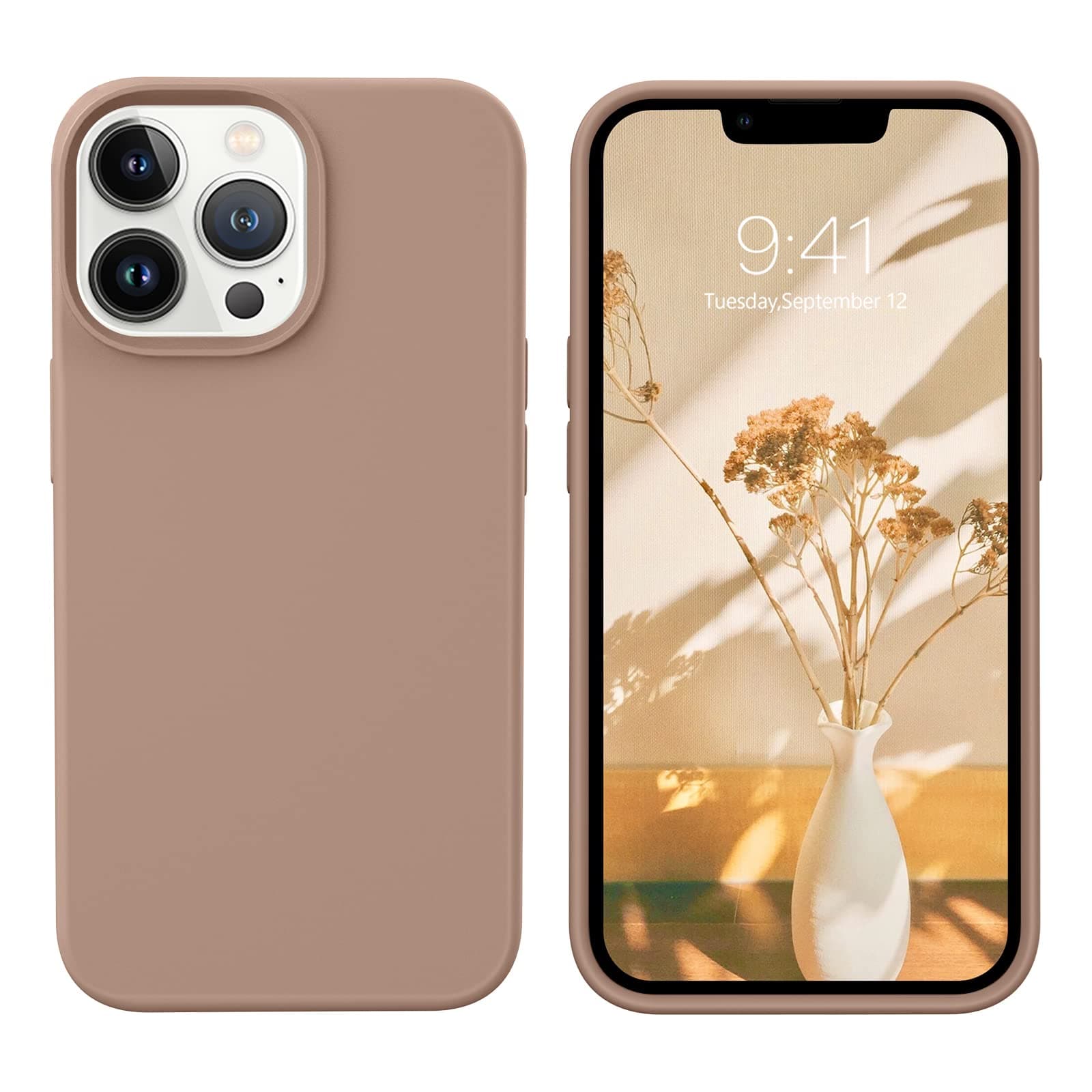GUAGUA Compatible with iPhone 13 Pro Case 6.1 Inch Liquid Silicone Soft Gel Rubber Slim Thin Microfiber Lining Cushion Texture Cover Shockproof Protective Phone Case for iPhone 13 Pro Khaki