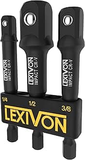 - LEXIVON Impact Grade Socket Adapter Set, 3" Extension Bit With Holder | 3-Piece 1/4", 3/8", and 1/2" Drive, Adapt Your Power Drill To High Torque Impact Wrench (LX-101)