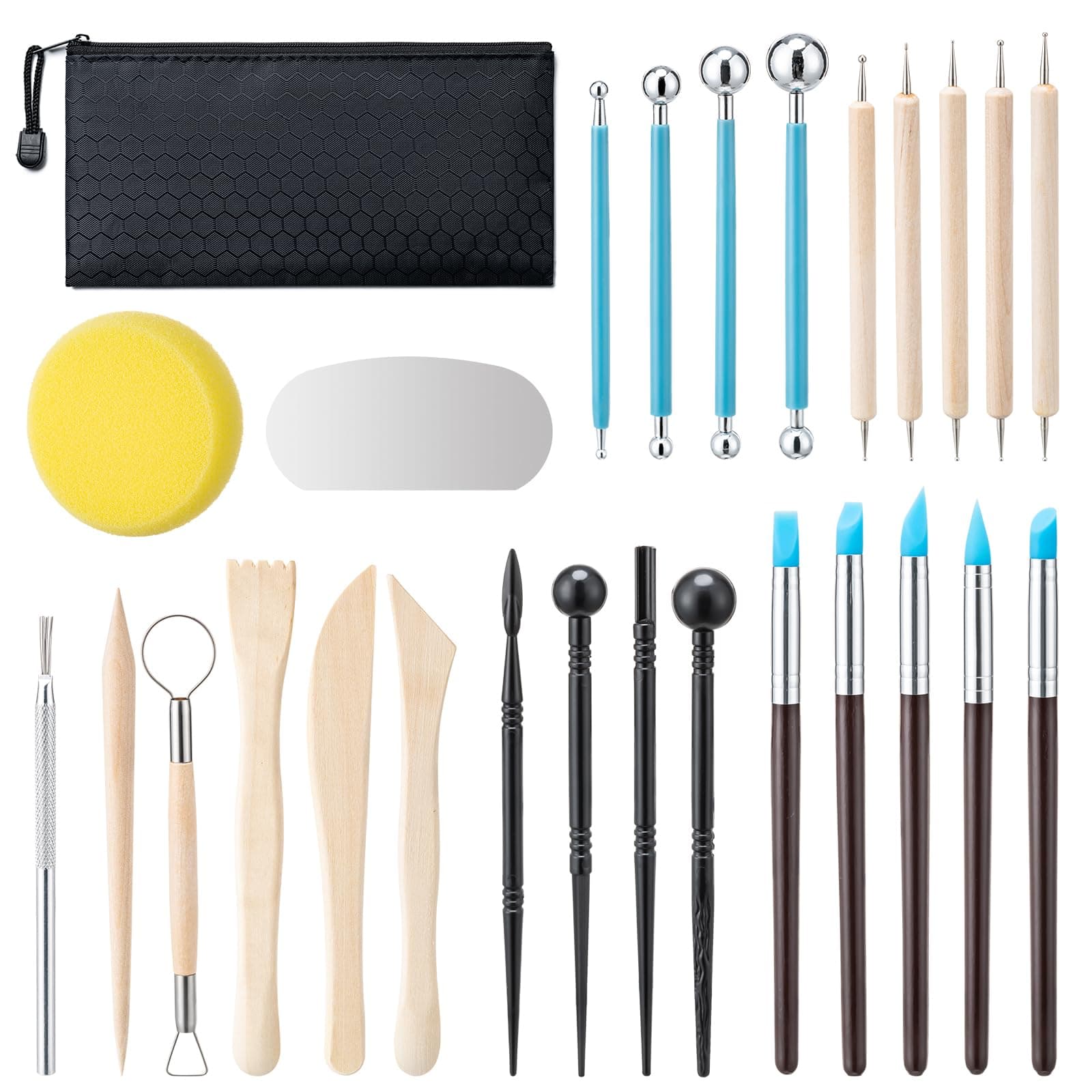 Amrules Clay Tools Kit, 27 PCS Pottery Tools, Practical Polymer Clay Sculpting Tools Kit, Air Dry Clay Tools Set for Adults, Pottery Craft, Dotting, Carving, Drawing, Molding, Modeling, Shaping