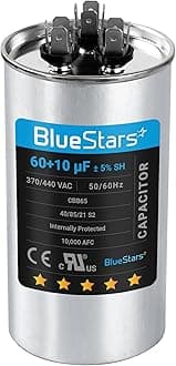 60+10 uf 370-440VAC ±5% Volts Round Run Start Capacitor Electric Replacement Part by Blue Stars - Exact Fit for HVAC, Air Conditioners, Heat Pumps