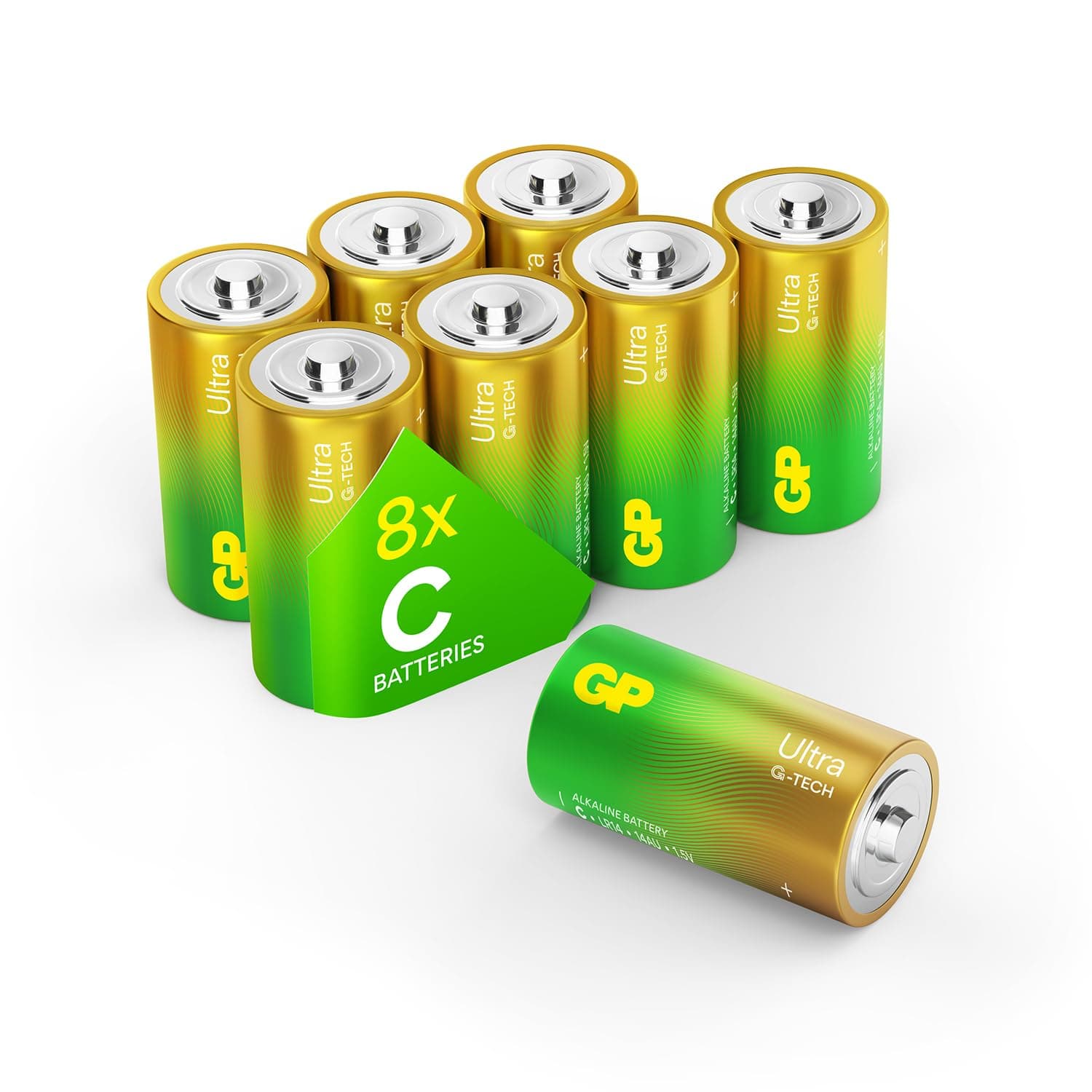 C batteries 8 pack 1.5v batteries C Battery size - C Cell battery Pack of 8 also known as 14AU or LR14