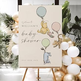 Personalized Bear Pooh Baby Shower Sign, Classic Custom Baby Shower Welcome Yard Sign Party Decorations Plastic with H Stakes, Double Sided, Full Size