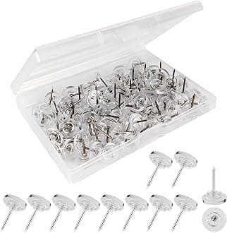 50 Pcs Clear Push Pins, Flat Thumb Tacks, Pushpins for Cork Board, Bulletin Board, Wall Hanging (Clear, 50)