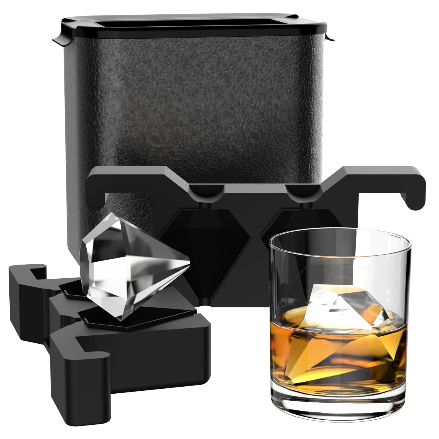 TINANA Diamond Ice Cube Tray: Crystal Clear Ice Maker - Large Cube Maker for Whiskey, Cocktails, Bourbon - Diamond Shape