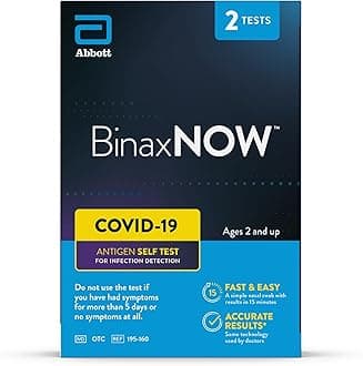 BinaxNOW COVID-19 Antigen Self Test, 1 Pack, 2 Tests Total, COVID Test With 15-Minute Results Without Sending to a Lab, Easy to Use at Home