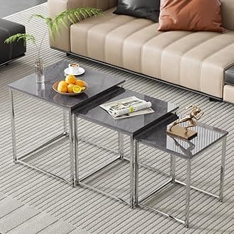 Set of 3 Nesting Coffee Tables for Living Room, Nest of 3 Nested Tables Sofa Side Table Coffee Table End Tables Space Saving (Dark Grey)