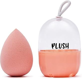 Plush Peachy Puff Microfiber Beauty Blender with Case | Makeup Sponge That Saves Up to 60% Makeup | Teardrop Cut | For All Makeup Formulations | Cruelty-Free | Latex-Free | Vegan