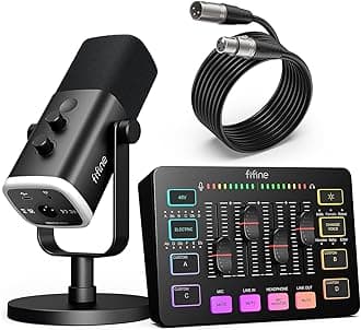 FIFINE Gaming Equipment Set, XLR/USB Dynamic Gaming Microphone Set with Streaming Audio Mixer for Podcast Recording, Voice Video, RGB Game with Fade