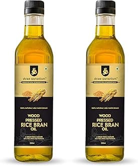 Shree Aanantam Cold Pressed Rice Bran Oil - 500ml | Bottle | Kolhu/Kacchi Ghani/Chekku | 100% Pure & Natural | Chemical-Free | Wood Pressed Rice Bran Oil for Cooking (500ml (Pack of 2))