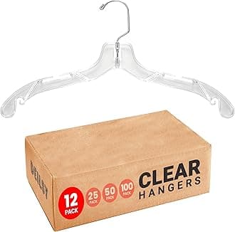 Clear Plastic Hangers 12 Pack Durable Clothes Hanger for Wardrobe Organization, Essential Plastic Hanger for Garments, Versatile Coat Hangers for Home and Retail Use
