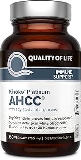 Premium Kinoko Platinum AHCC Herbal Supplement, 750mg per Capsule, for Immune Support, Liver Function, Maintains Natural Killer Cell Activity, Pack of 1, 60 Veggie Capsules