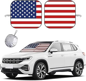 Ziciner 2 PCS Car Windshield Sun Shade, Auto Sun Heat and UV Rays Blocker, 28"×31" Foldable Automotive Front Window Sunshade Protector, Universal Vehicle Interior Accessories (Red Flag-M)