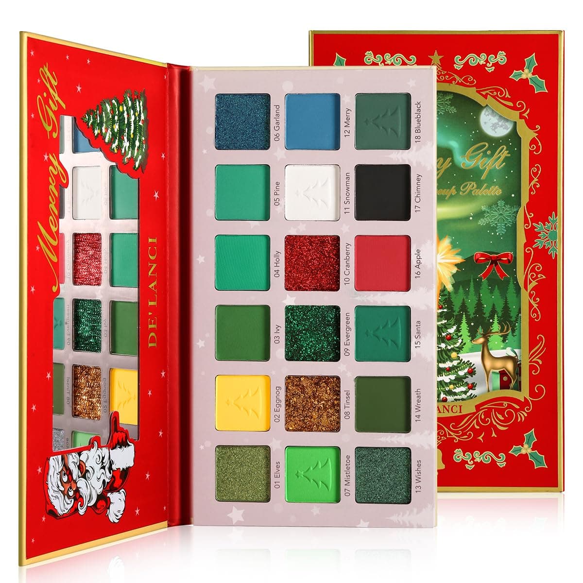 DE'LANCI Multichrome Red Green Eyeshadow Pallet,18 Colors Highly Pigmented Ma...