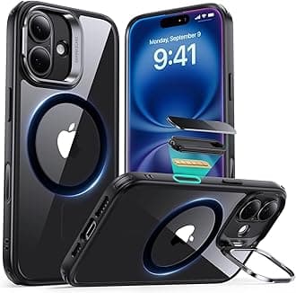 for iPhone 16 Case, Compatible with, Military-Grade Protective Case, Built-in Stash Stand Phone Case, Scratch-Resistant Back Cover, Classic Series, Clear Black
