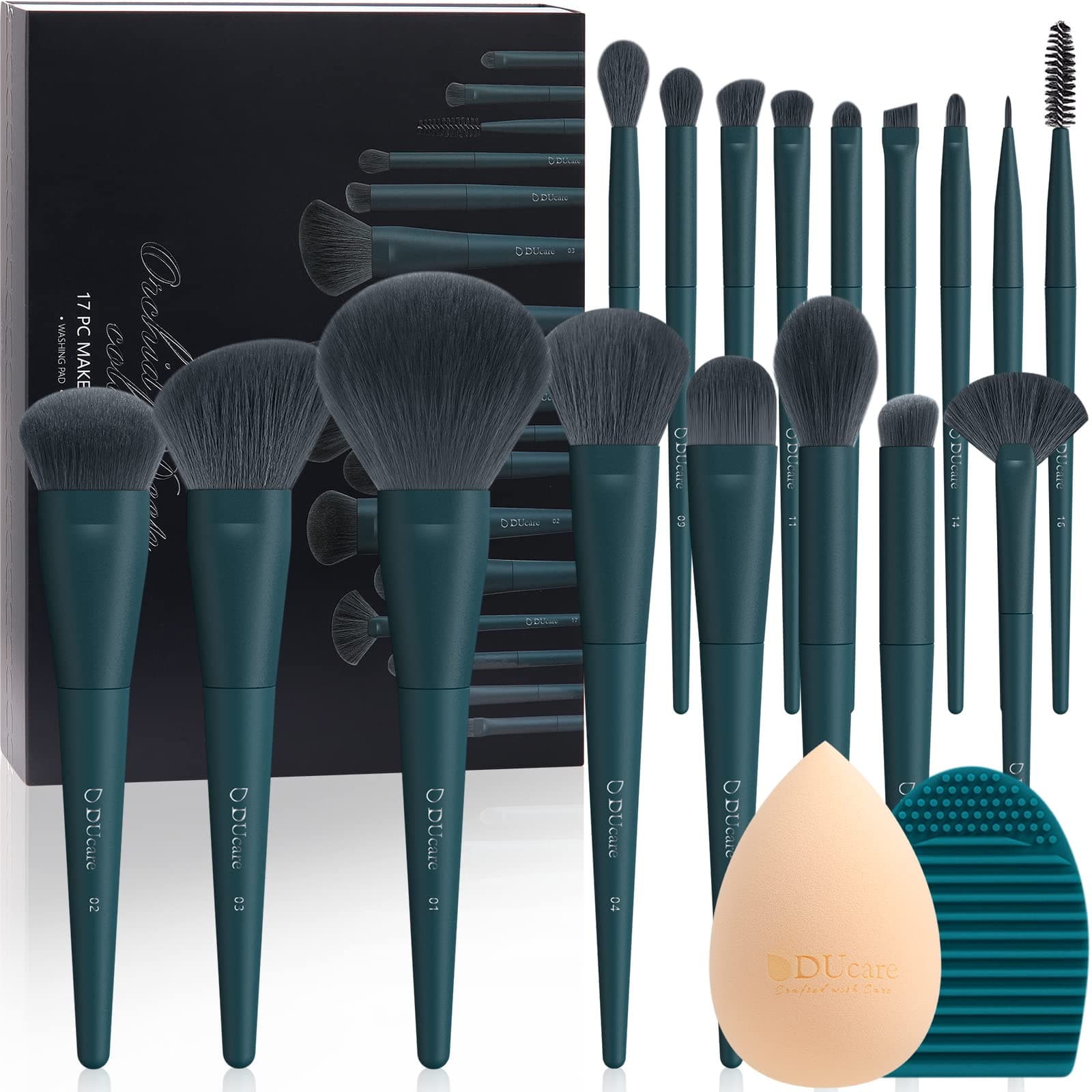 DUcare Makeup Gift Set 19 Pcs,17pcs Makeup Brushes Set 1pc Cleaning Mat 1pc Makeup Sponge Make up Brushes for Foundation,Face Blending Powder, Contour, Bronzer,Highlight, Concealer, Eyeshadow