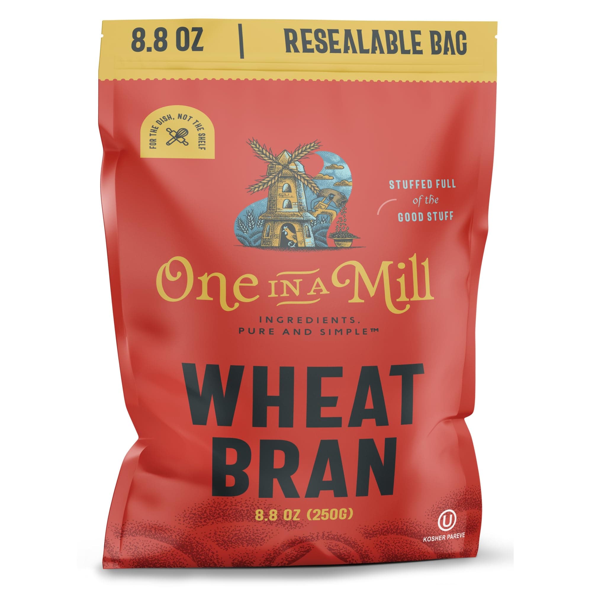 One in a Mill High Fiber Wheat Bran | All-Natural for Baking, Toasting, Cereals, Smoothies, Muffins & Cookies | Vegan, Kosher | 8.8oz