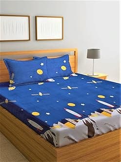 Home Sizzler 144 TC Microfibre Kid's Galaxy Elastic Fitted Double Bedsheet (72X78 inch) with 2 King Size Pillow Covers