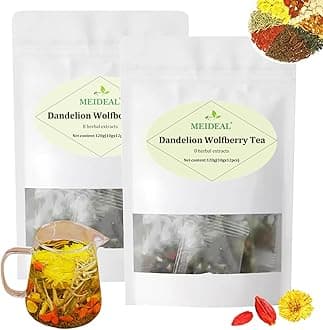 Dandelion Wolfberry Organic Kidney & Liver Health Tea, 8 Herbal Ingredients Blend, Natural Chinese Chrysanthemum Cassia Seed Tea Bags (2 Bags 24 Pcs)