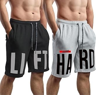 hotfitsMen's Black & Grey Cotton Gym Regular Shorts-Pack of 2