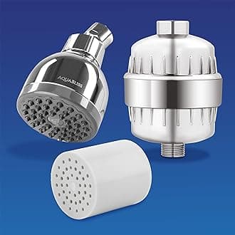 AquaBliss SF100 Revitalizing Shower Filter + 1 Extra SFC100 Cartridge & TurboSpa 3" High Pressure Shower Head - Chrome
