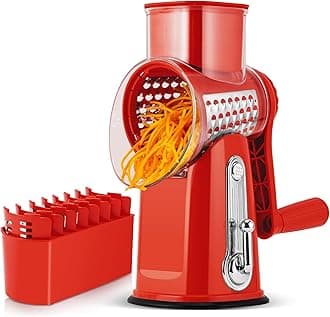 SUSTEAS Rotary Cheese Grater,Vegetable Slicer with 5 Interchangeable Blades,Strong Suction Base,Rotary Drum Grater&Food Shredder for Kitchen,with Blade Storage Box-Ideal for Cheese,Cucumber,Carrot,Nut