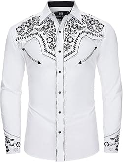 SALVAJE OESTE Western Embroidered Cowboy Shirts for Men, Casual Button Down Long Sleeve Shirt with Floral Design
