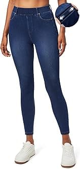 IUGA Stretchy Jeans for Women High Waist Pull on Jeggings Tummy Control Skinny Sweatpant Jean Leggings with Pockets Trendy
