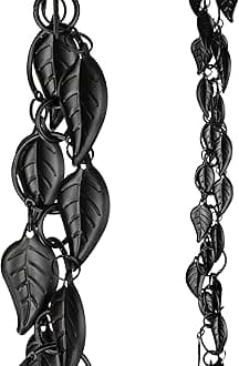 Monarch Rain Chains Aluminum Cascading Leaves Black Rain Chains for Gutters – 8.5 ft Black Decorative Rainchain Outdoor Durable Heavy Duty Gutter Chain Downspout, Modern Rainchains for Outside