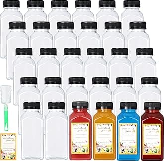 DANALLAN 30 Pack 8oz Empty Plastic Bottles with Leak-Proof Caps Food Grade Recyclable Bulk Beverage Containers Clear PET Bottles for Homemade Juice, Smoothie, Milk and Drinks