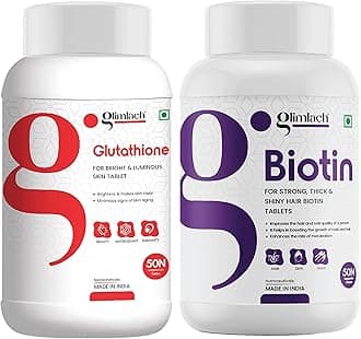 GLIMLACH L Glutathione Capsules with Vitamin C & Biotin Vitamin B7 Supplement for Hair Growth, Strong Hair and Glowing Skin, Immune Support (100 Tablets, Pack of 2)