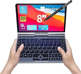 8-inch mini laptop with Japanese keyboard and Japanese system, HD rotatable touch screen, handwriting compatible with Windows 11 Pro, N150, 12GB RAM, 1TB SSD, Wi-Fi 6, BT 5.2, 2MP camera, G-sensor