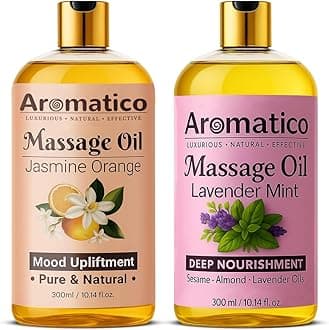 AROMATICO - Lavender Mint & Jasmine Orange Massage Oils Pack of 2. For Mood Upliftment, Muscle Relaxation & Skin Nourishment, 100% Natural, Non-Sticky 300ml Pack of 2