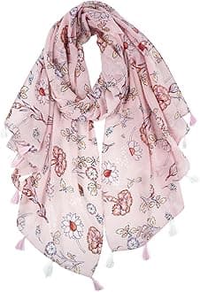 GERINLY Lightweight Scarves Fashion Flowers Print Women Cotton Wrap Scarf Head Shawl Winter Gift