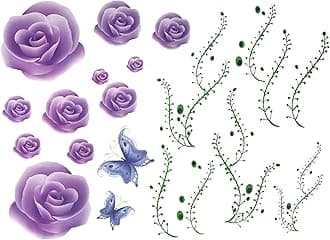 Purple Rose Artwork Room Decor Wall Sticker Decal15 W X 23" H (1 Piece) (W-0027)
