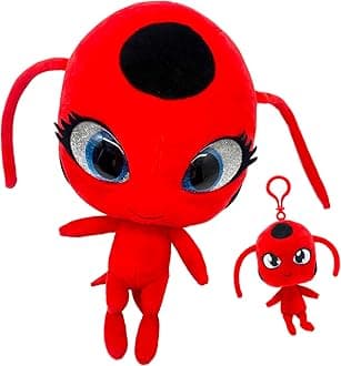 MiraculousLadybug - Kwami Plush Kit, Mon Ami, 9-Inch Plush with Resin Eyes, and Lifesize 5-Inch Stuffed Toy with Matching Backpack Keychain, Toys for Kids (wyncor) (Tikki)