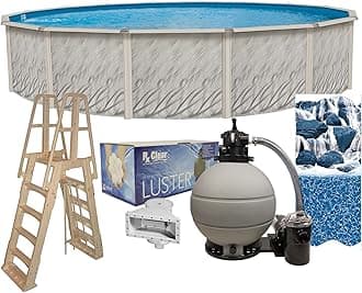Lake Effect Pools 'Meadows Reprieve' 27 ft Round Above Ground Swimming Pool Bundle | 52 Inch Height | Steel Sided Walls | Kit Includes: 25 Gauge Liner, A-Frame Ladder, Sand Filter/Pump, & Skimmer