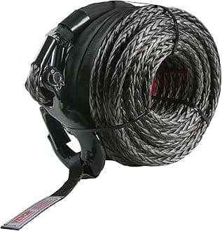 VEVOR Synthetic Winch Rope, 1/2 Inch x 92 Feet 32,000 lbs Synthetic Winch Line Cable Rope with Protective Sleeve + Forged Winch Hook + Pull Strap, Universal Fit for SUV, Large Off-Road Vehicle, Truck