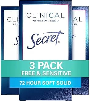 Secret Clinical Strength Soft Solid Antiperspirant and Deodorant for Women, Free & Sensitive, 1.6 oz, Pack of 3