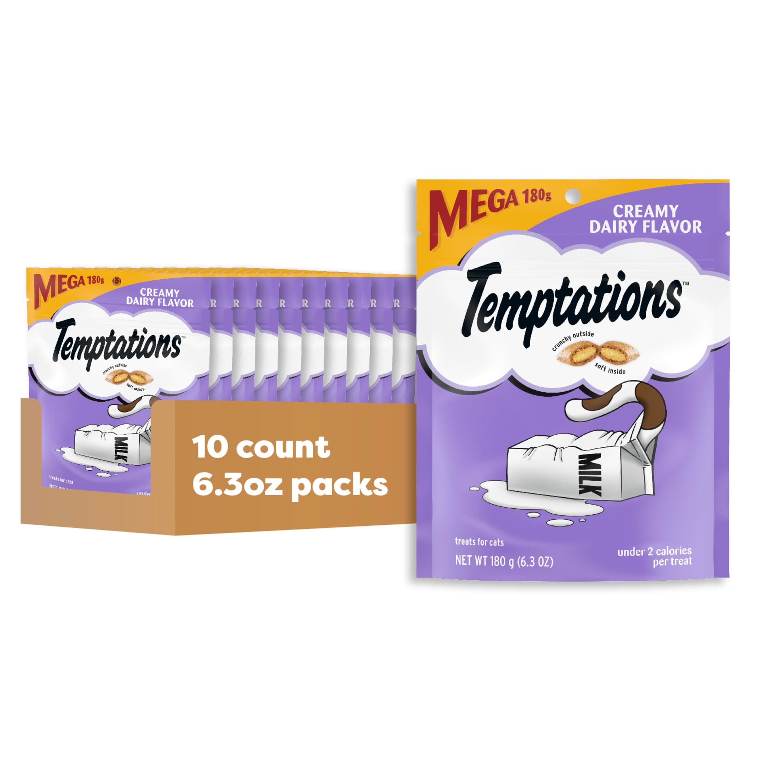 Dairy , 6.3 oz./10 Pack , Frustration-Free Packaging : TEMPTATIONS Classic Treats for Cats Multi-Packs