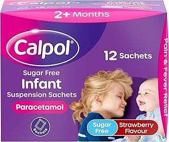 Calpol Sugar-Free Infant Suspension Paracetamol Sachets (12 x 5ml), Calpol Sachets with Strawberry Flavour Paracetamol for Fever & Pain Relief, Suitable for 2+ Months Babies & Kids