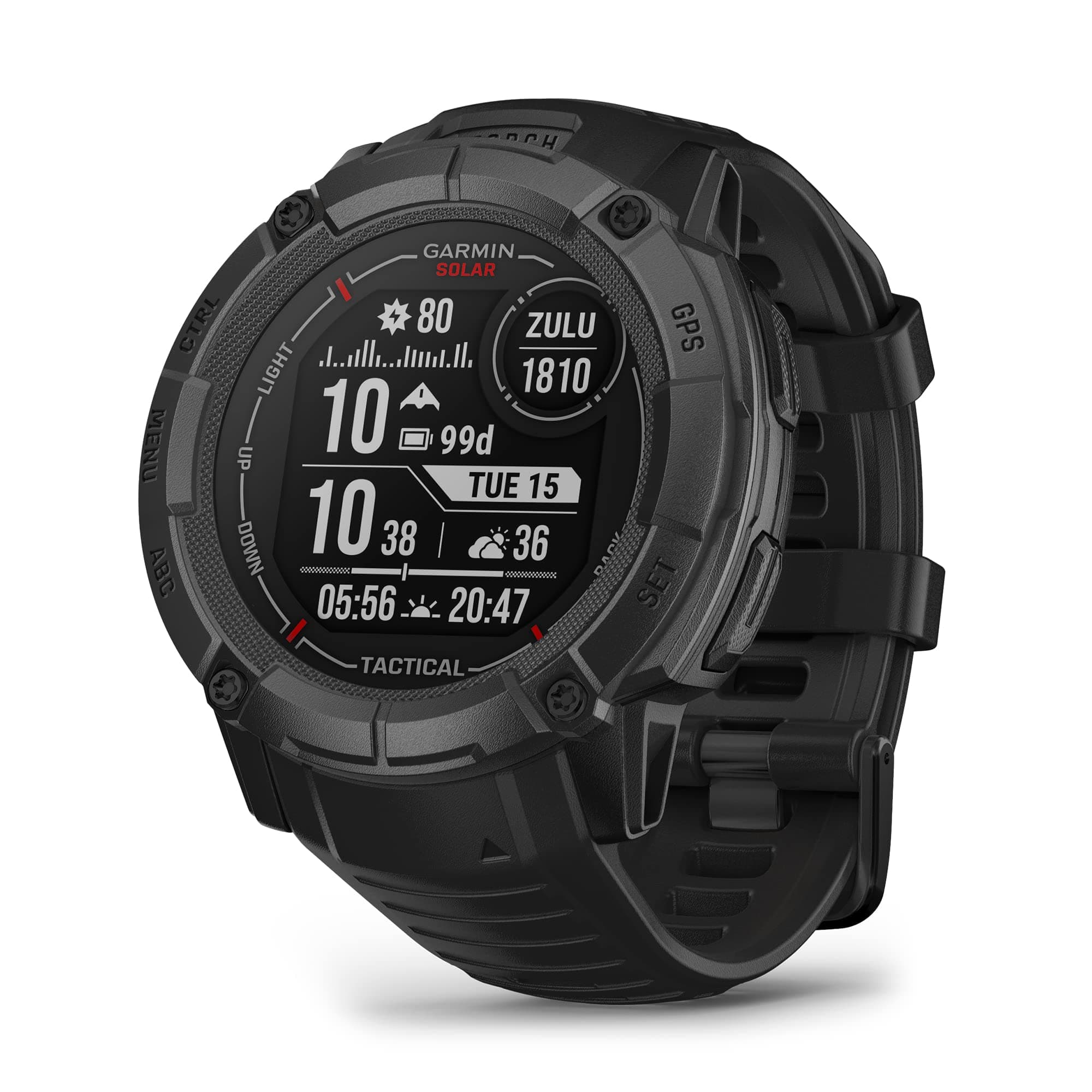Instinct 2X Solar - Tactical Edition, Rugged GPS Smartwatch, Built-in Flashlight, Ballistics Calculator, Solar Charging Capability, Black
